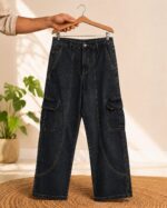 Men's Baggy Cargo Denim Jeans | Charcoal Grey - Image 2
