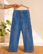 Men's Baggy Cargo Denim Jeans – Mid Blue - Image 3