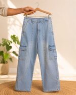 Men's Baggy Cargo Denim Jeans – Light Blue - Image 3