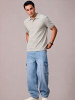 Men's Baggy Cargo Denim Jeans – Light Blue - Image 2