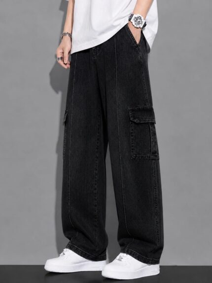 Men's Baggy Cargo Denim Jeans | Jet Black