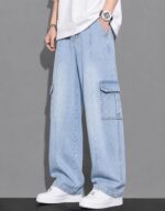 Men's Baggy Cargo Denim Jeans – Light Blue
