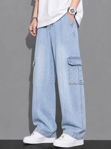 Men's Baggy Cargo Denim Jeans – Light Blue