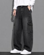 Men's Baggy Cargo Denim Jeans | Charcoal Grey