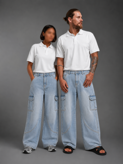 Baggy Cargo Denim Jeans for Men & Women – Loose Fit, Durable Wash, 4 Color Options