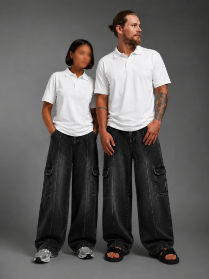 Unisex Relaxed-Fit Cargo Jeans – Streetwear Denim, Machine Washable, Available in 4 Colors