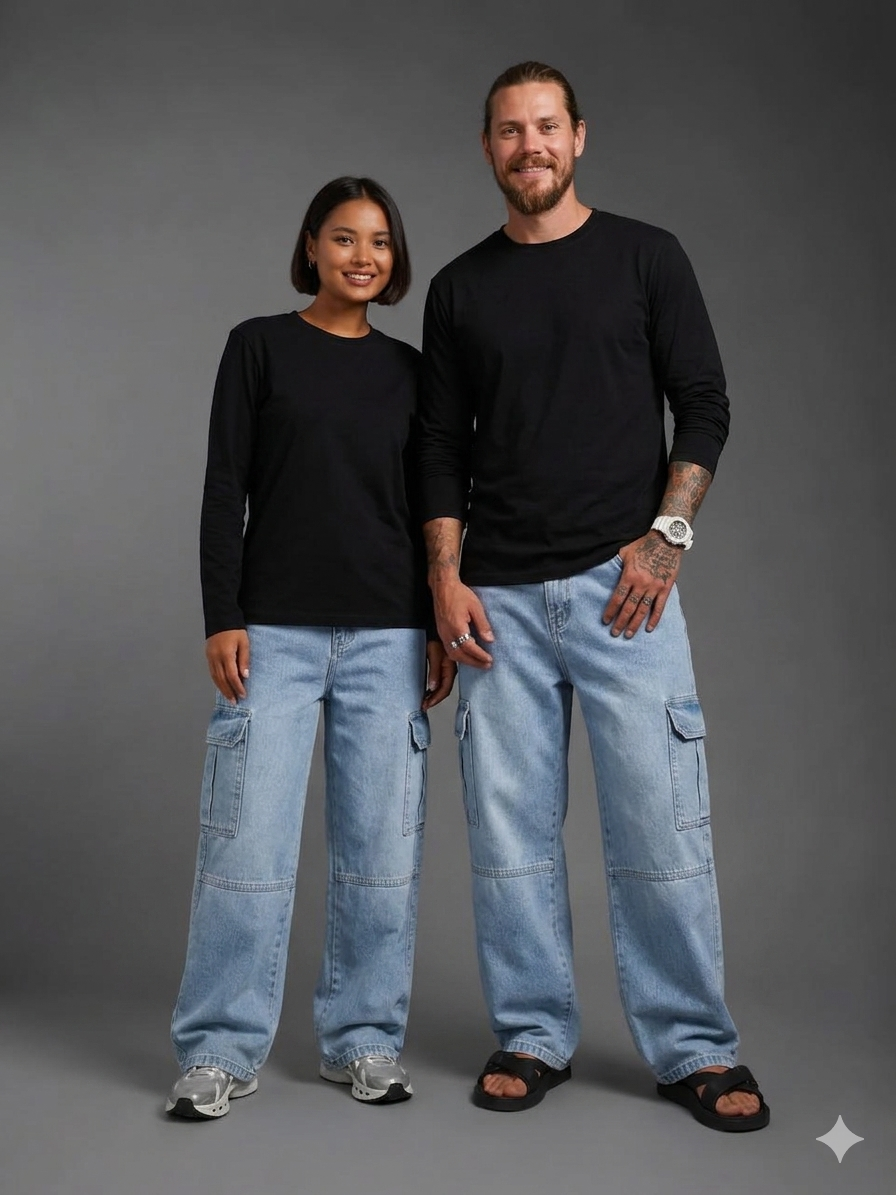 Gemini_Generated_Image_wdjycgwdjycgwdjy Unisex Baggy Cargo Denim Jeans – Relaxed Fit, Machine Washable, All-Season Wear, 4 Colors - Image 1